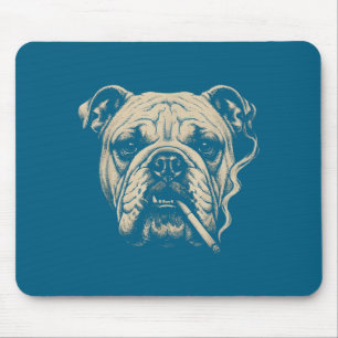 Mousepad Cachorro Fofo Fumando Cigarro Bulldog Inglês