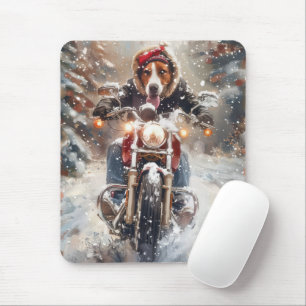 Mousepad Cachorro Foxhound Americano de Bicicleta de Natal