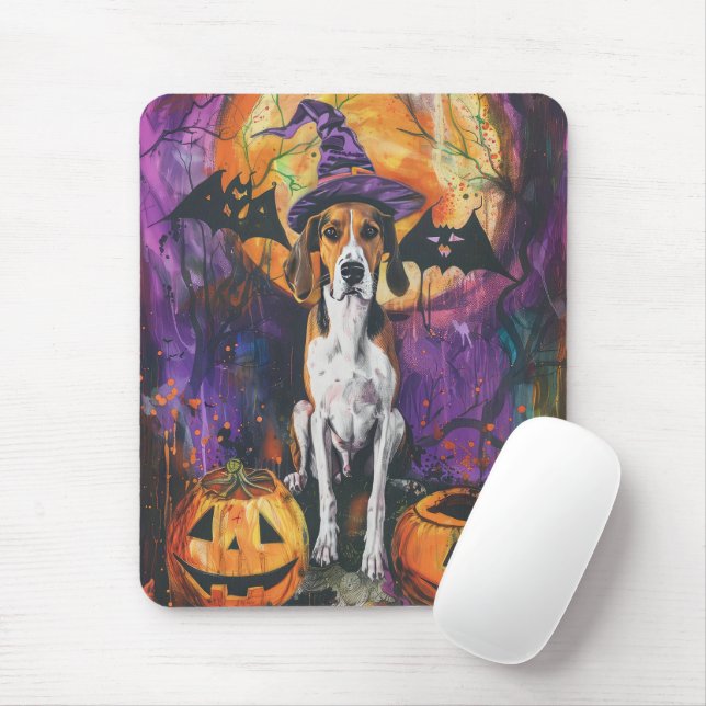 Mousepad Cachorro Foxhound Inglês Americano Halloween Abóbo (Com mouse)