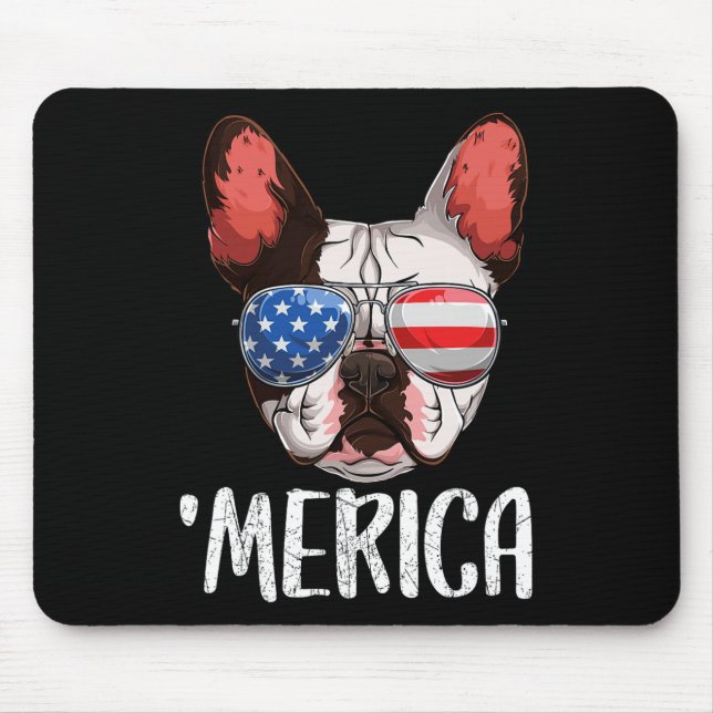 Mousepad Cachorro Francês Cachorro 4 De Julho Bandeira Amer (Frente)