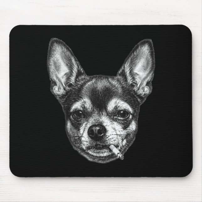 Mousepad Cachorro fumando cigarro chihuahua engraçado meme  (Frente)