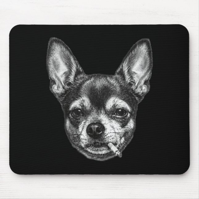 Mousepad Cachorro Fumando Cigarro Chihuinha Engraçado Meme  (Frente)