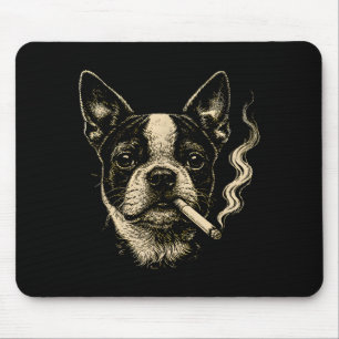 Mousepad Cachorro Fumando Cigarro Engraçado Meme Boston Ter