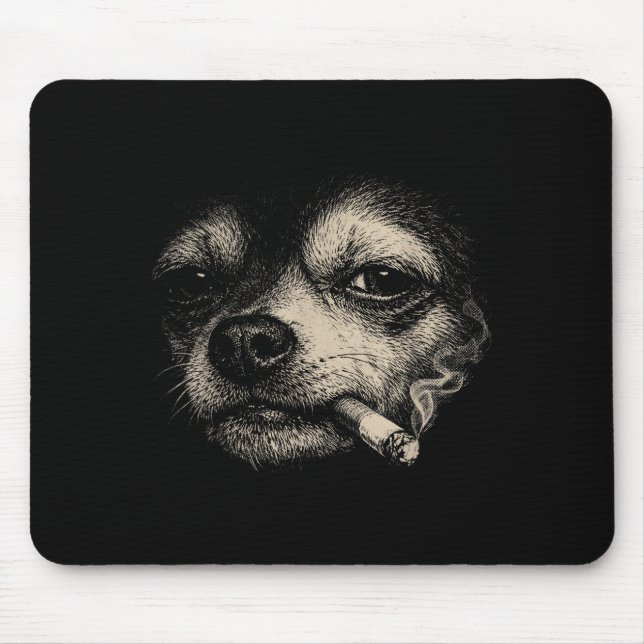 Mousepad Cachorro fumando cigarro meme engraçado de chihuah (Frente)