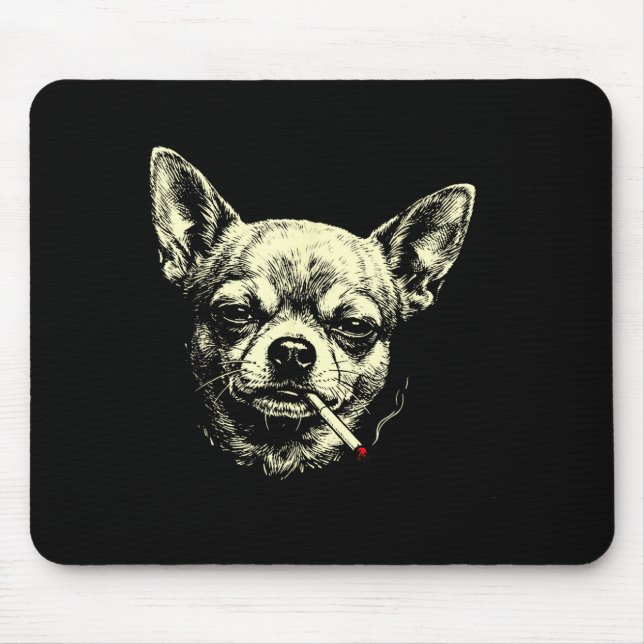 Mousepad Cachorro fumando cigarro meme engraçado de chihuah (Frente)