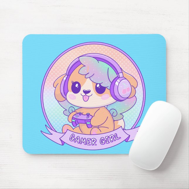 Mousepad Cachorro Gamer de Vídeo Kawaii (Com mouse)