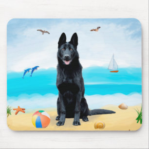 Mousepad Cachorro German shepherd Negro na praia