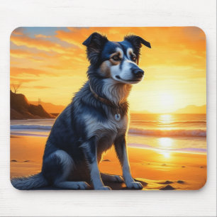 Mousepad Cachorro giro na praia ao sol