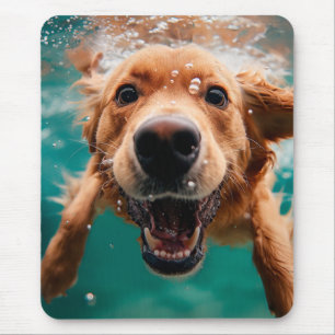 Mousepad Cachorro Golden Retriever Feliz Nadando Submerso
