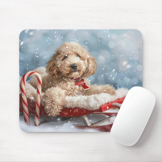 Mousepad Cachorro Goldendoodle Natal Festivo (Com mouse)