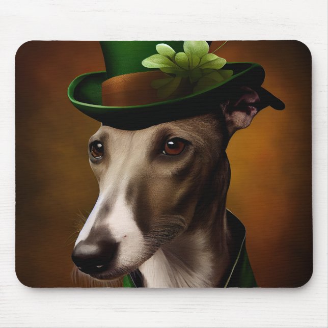 Mousepad Cachorro Greyhound na Rua. Vestido do dia de Patri (Frente)
