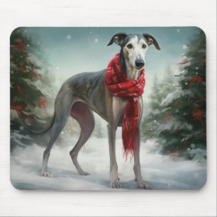Mousepad Cachorro Greyhound no Natal da Neve