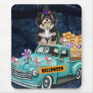 Mousepad Cachorro Havanês no Caminhão de Halloween Noite As