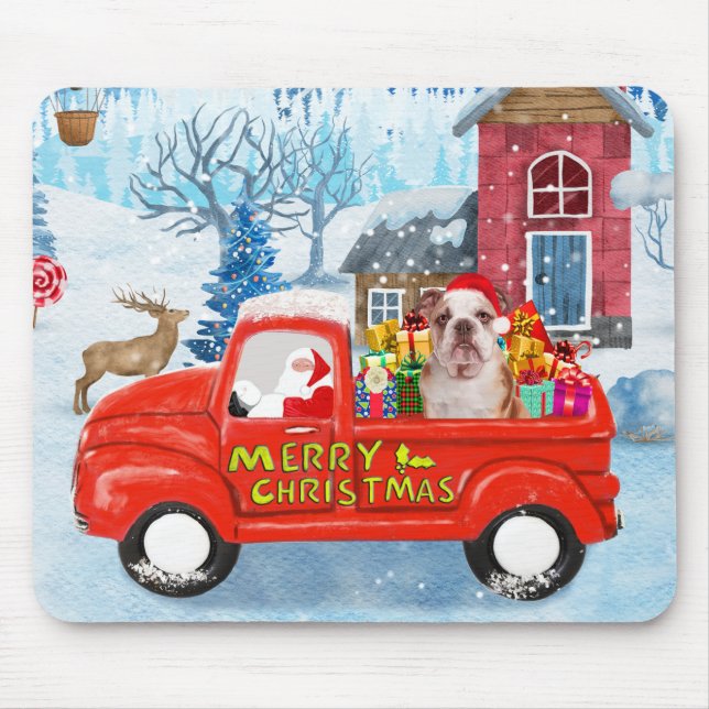 Mousepad Cachorro Inglês em Entrega de Natal - Neve (Frente)