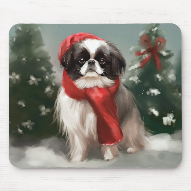 Mousepad Cachorro japonês no Natal da neve (Frente)