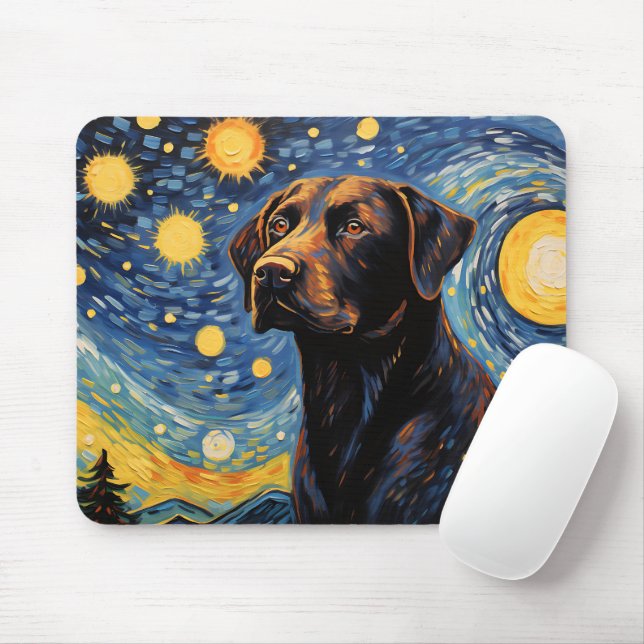 Mousepad Cachorro Labrador Bonito Retriever Noite Estrelada (Com mouse)