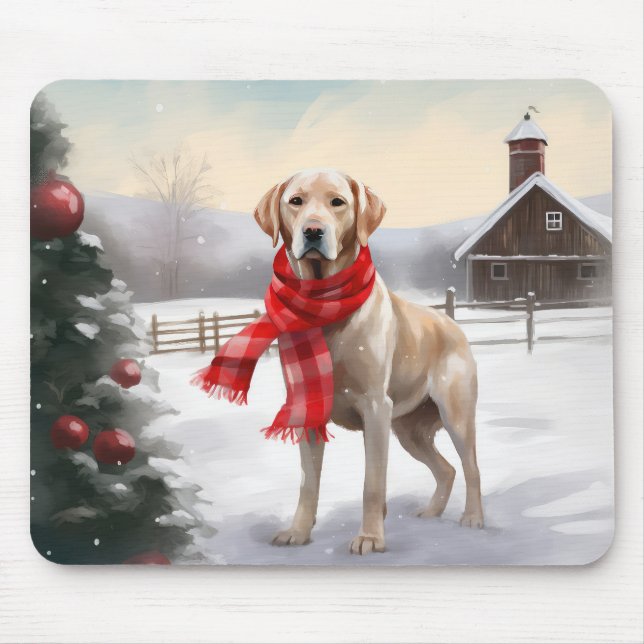 Mousepad Cachorro Labrador na Neve Natal (Frente)