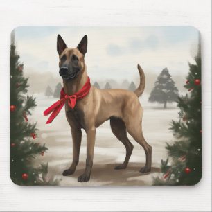 Mousepad Cachorro Malinois belga no Natal da neve