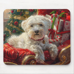 Mousepad Cachorro Maltês Natal Festivo