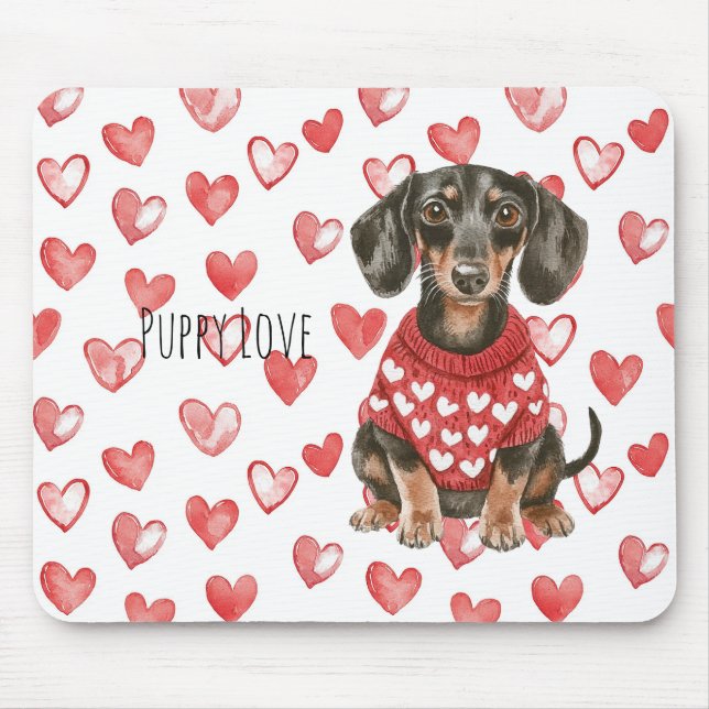 Mousepad Cachorro Marrom Dachshund Suéter Vermelho com Cora (Frente)