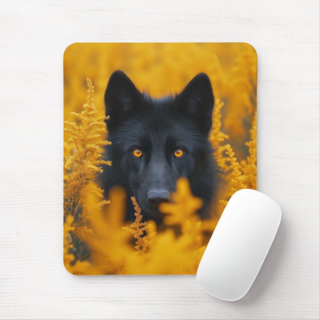 Mousepad Cachorro Negro com Olhos Ouro Incríveis (Com mouse)