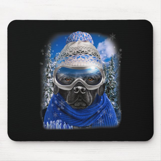 Mousepad Cachorro Negro Labrador No Esqui De Inverno (Frente)