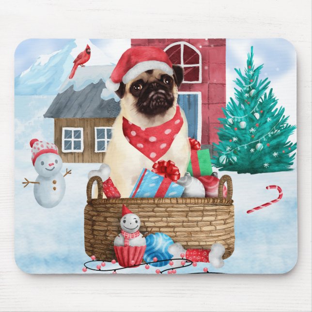 Mousepad Cachorro Neve Na Casa De Cachorro De Natal (Frente)
