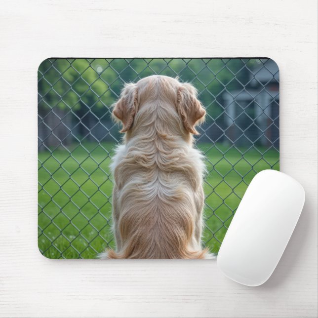 Mousepad Cachorro Olhando através de uma cerca em cadeia (Com mouse)