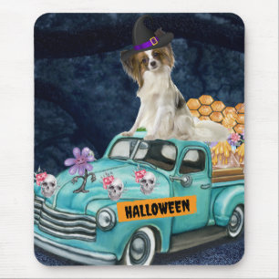 Mousepad Cachorro Papillon Caminhão de Halloween Noite Assu
