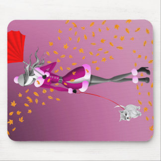 Mousepad Cachorro passeando Folhas de Outono Rosa