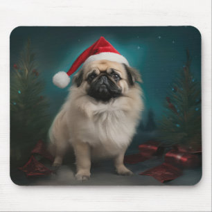 Mousepad Cachorro Pekingês no Natal da Neve