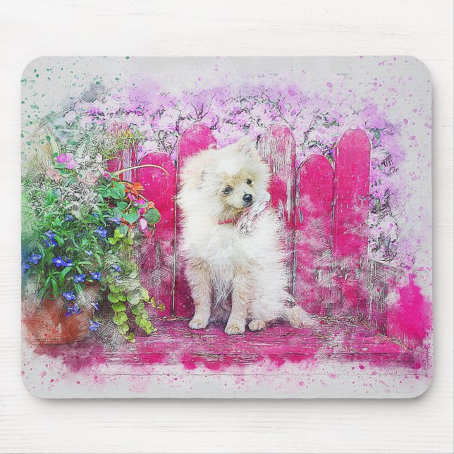 Mousepad Cachorro Pomerano Branco-Cachorro (Frente)