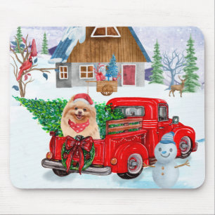 Mousepad Cachorro Pomerano Na Neve Dos Caminhões De Entrega