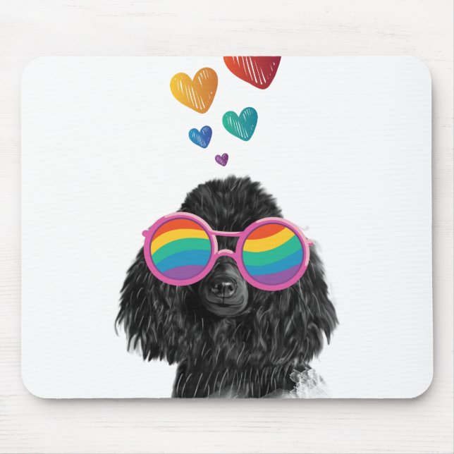 Mousepad Cachorro Poodle com Corações Dia dos Namorados  (Frente)