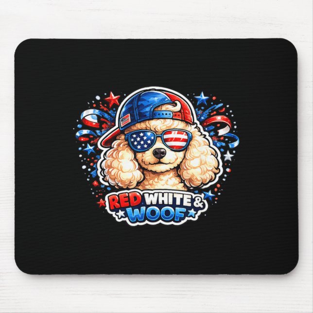 Mousepad Cachorro poodle engraçado vermelho branco e woof p (Frente)