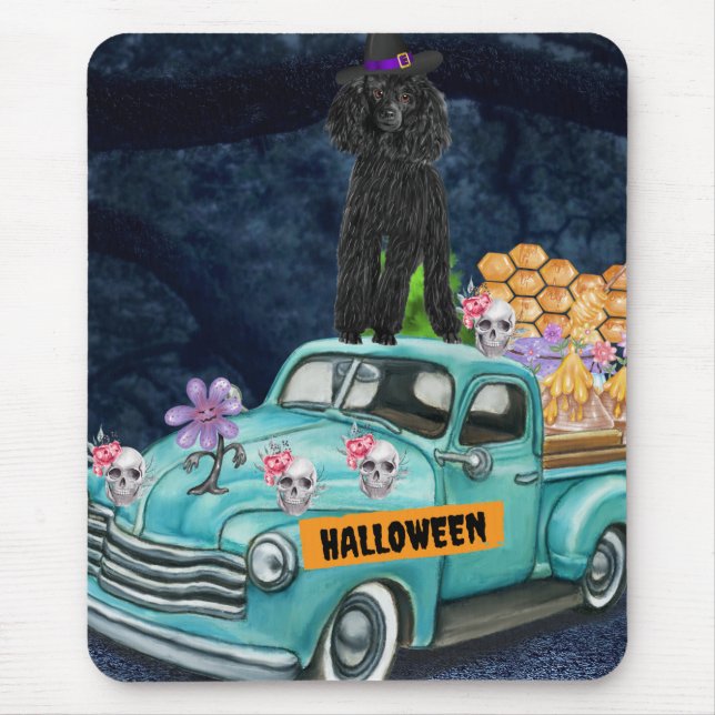 Mousepad Cachorro Poodle no Caminhão de Halloween Noite Ass (Frente)