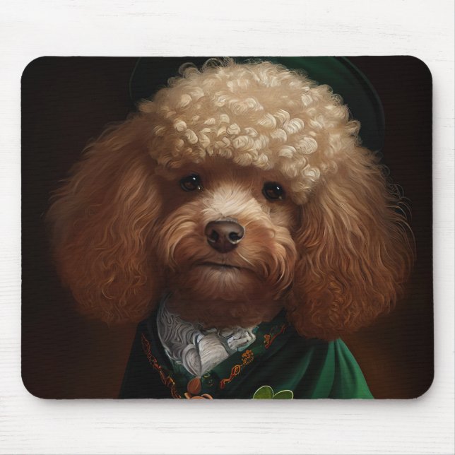 Mousepad Cachorro Poodle vestido para o Dia de São Patrício (Frente)