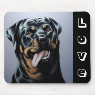 Mousepad Cachorro Preto e Branco de Rottweiler Amor