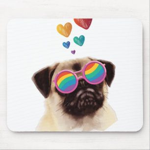 Mousepad Cachorro Pug com Corações Dia dos Namorados