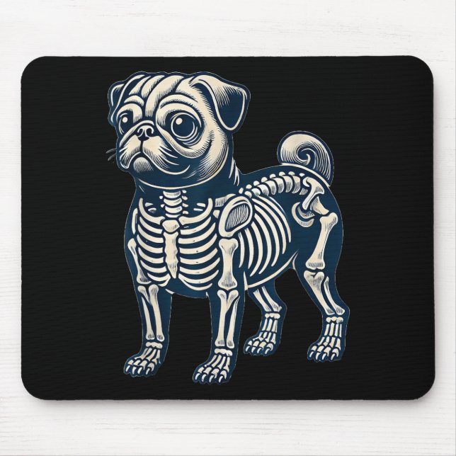 Mousepad Cachorro Pug Esqueleto Halloween (Frente)