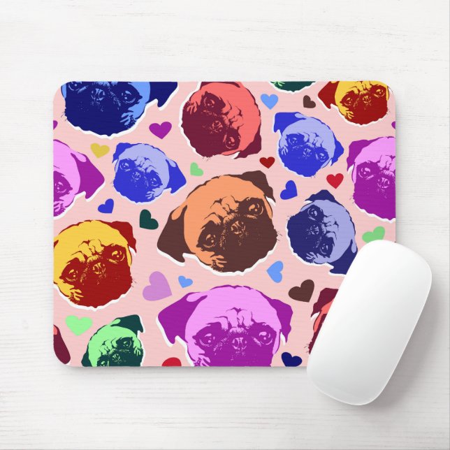 Mousepad Cachorro Pug Filhote PopArt Estilo Retro (Com mouse)