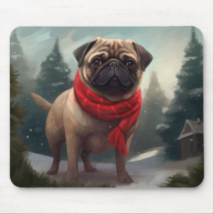 Mousepad Cachorro Pug na Neve Natal