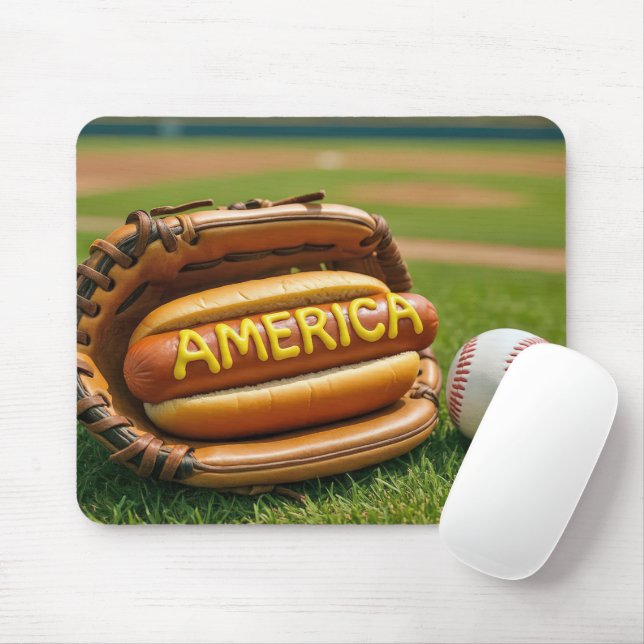 Mousepad Cachorro Quente Americano em uma Luva de Baseball (Com mouse)