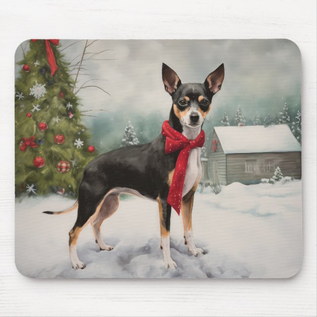 Mousepad Cachorro Rat Terrier na Neve Natal  (Frente)