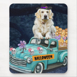 Mousepad Cachorro Retriever Dourado de Halloween Caminhão N