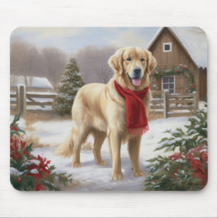 Mousepad Cachorro Retriever Dourado na Neve Natal