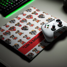 Mousepad Cachorro Romântico e Aquarela Cardíaca