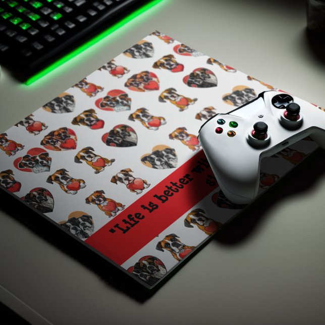 Mousepad Cachorro Romântico e Aquarela Cardíaca (Romantic Boxer Dog and Heart Watercolor Mouse Pad)