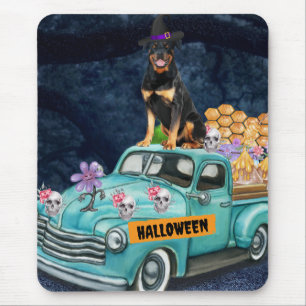 Mousepad Cachorro Rottweiler Caminhão de Halloween Noite As