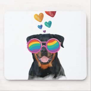 Mousepad Cachorro Rottweiler com Corações Dia dos Namorados
